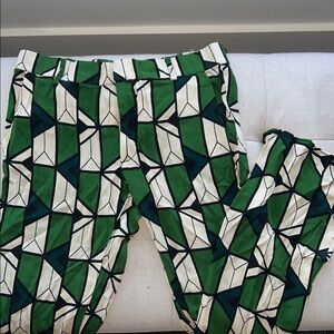 Zara Green and White Geometric Trousers
